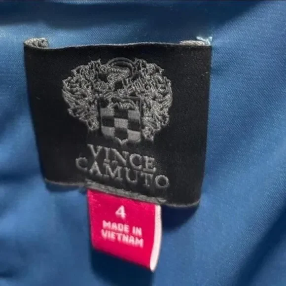 Vince Camuto Sheath Dress 4 Light Blue Off Shoulder V-Notch Midi Crepe $148 - Picture 5 of 5